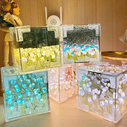 DIY Tulip Flower Sea Cube Night Lamp – 3D Creative Material Kit for Couples