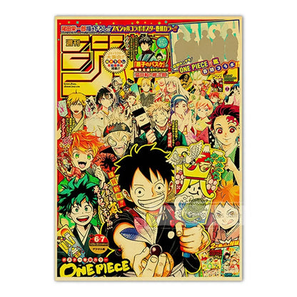 Vintage Anime Kraft Paper Poster Set – JoJo’s Bizarre Adventure, Jujutsu Kaisen & Demon Slayer Wall Art for Room Home Decor