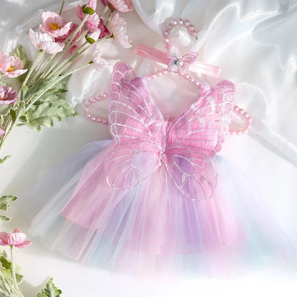 Newborn Girl Butterfly Wing Mesh Dress - Photography Outfit with Headband