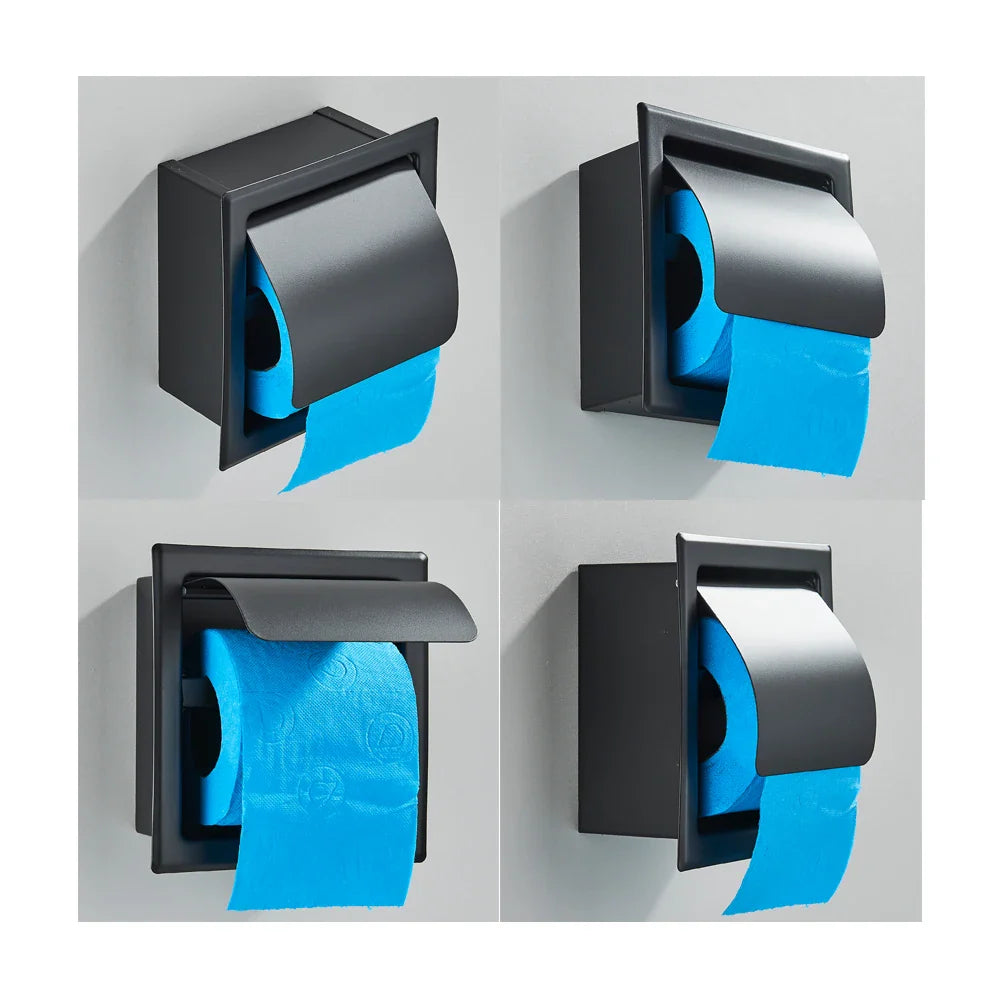 Onyzpily Bathroom Toilet Paper Holder | Chrome Finish Stainless Steel Tissue Box Holder, Wall Mounted, Black & Chrome