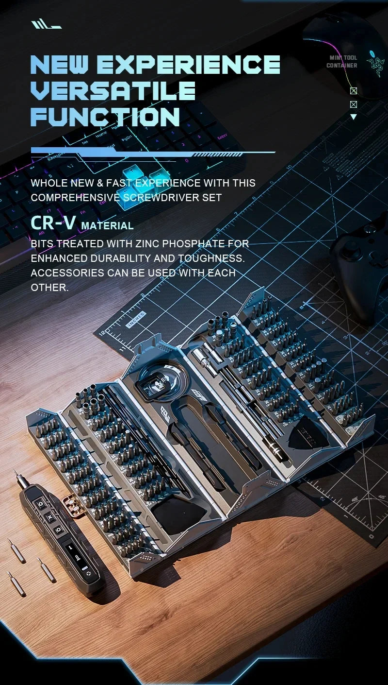 180-in-1 Precision Electric Screwdriver Set — Magnetic Phillips, Torx & Hex Bits with LED Repair Tool Kit Gift for Men