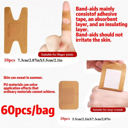 60PCS Waterproof Bandage Variety Pack – Breathable First Aid Wound Plasters & Medical Tape Set