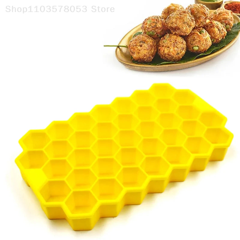 37-Grid Silicone Meatball Mold with Lid — Honeycomb Rice Ball Maker for Fish Balls, Beef Balls, and Kitchen Meat Tools