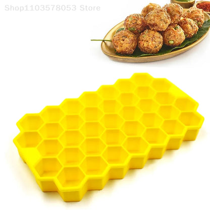 37-Grid Silicone Meatball Mold with Lid — Honeycomb Rice Ball Maker for Fish Balls, Beef Balls, and Kitchen Meat Tools