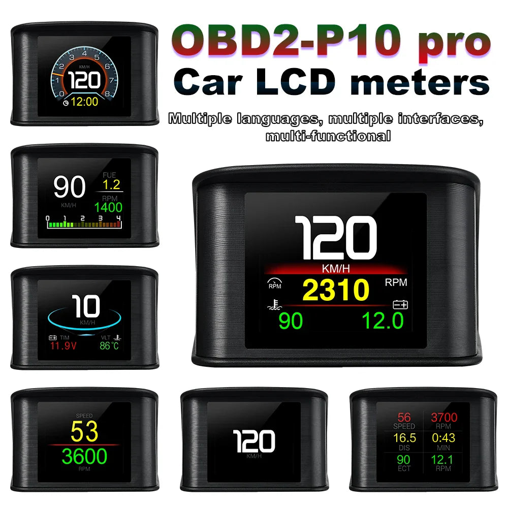 P10 Pro Head-Up Display – On-Board OBD2 Computer with Digital Speedometer, Mileage, Temperature & Driving Data Gauge