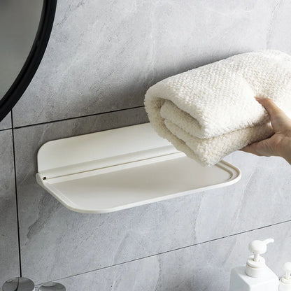 Foldable Wall Shelf - Punch-Free Wall-Mounted Plastic Floating Shelf for Bathroom, Toilet, Towel, and Clothes Storage