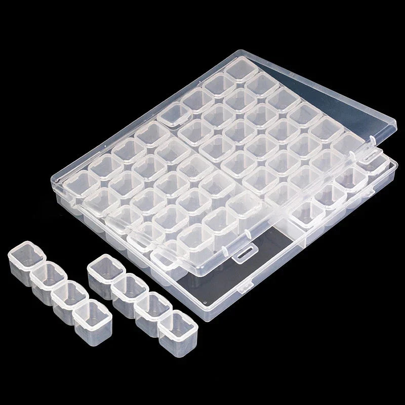 28/56 Grid Adjustable Plastic Storage Box with Label Stickers — Jewelry, Nail Art & Diamond Painting Accessories Organizer