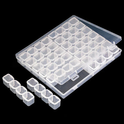 28/56 Grid Adjustable Plastic Storage Box with Label Stickers — Jewelry, Nail Art & Diamond Painting Accessories Organizer