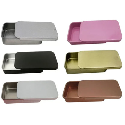 Metal Rectangular Tin Storage Box – Portable Slide-Cover Organizer for Candy, Pills & Small Items, Empty Tinplate Container