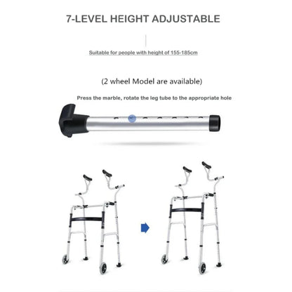 Elderly Rehabilitation Walker – Underarm Crutch Walking Stick Rollator with Aluminum Alloy Standing Frame for Disabled Mobility Support