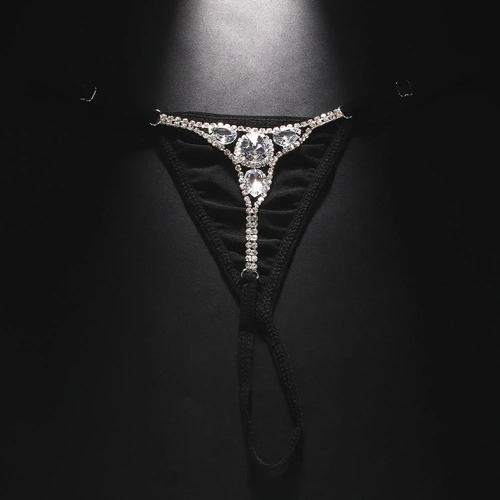 Women’s Rhinestone Crystal Thong Bikini – Adjustable G-String Body Chain Swimwear with Water Drop Design Accessories