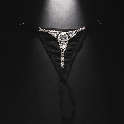 Women’s Rhinestone Crystal Thong Bikini – Adjustable G-String Body Chain Swimwear with Water Drop Design Accessories