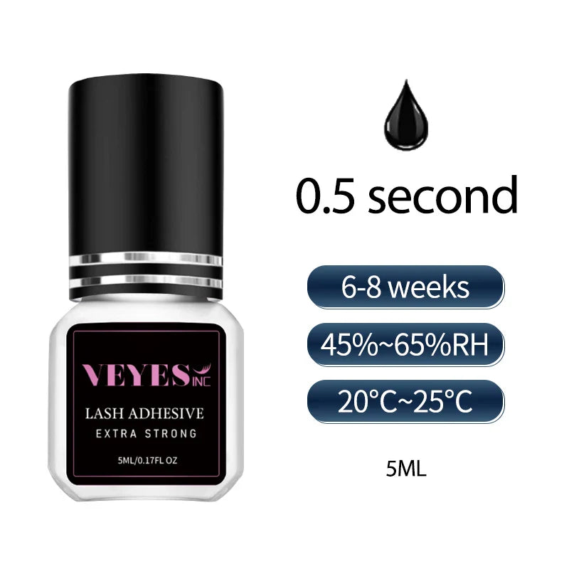 Veyes Inc 5ml Eyelash Extension Glue — Veyelash Fast-Drying Strong Lash Adhesive, 0.5 Sec Dry Time, 7-Week Retention for Volume Lashes