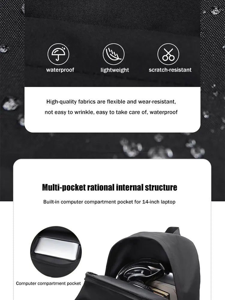 15 Inch Polyester Waterproof Men’s Backpack – Simple, Fashionable Student & Couple Computer Bag