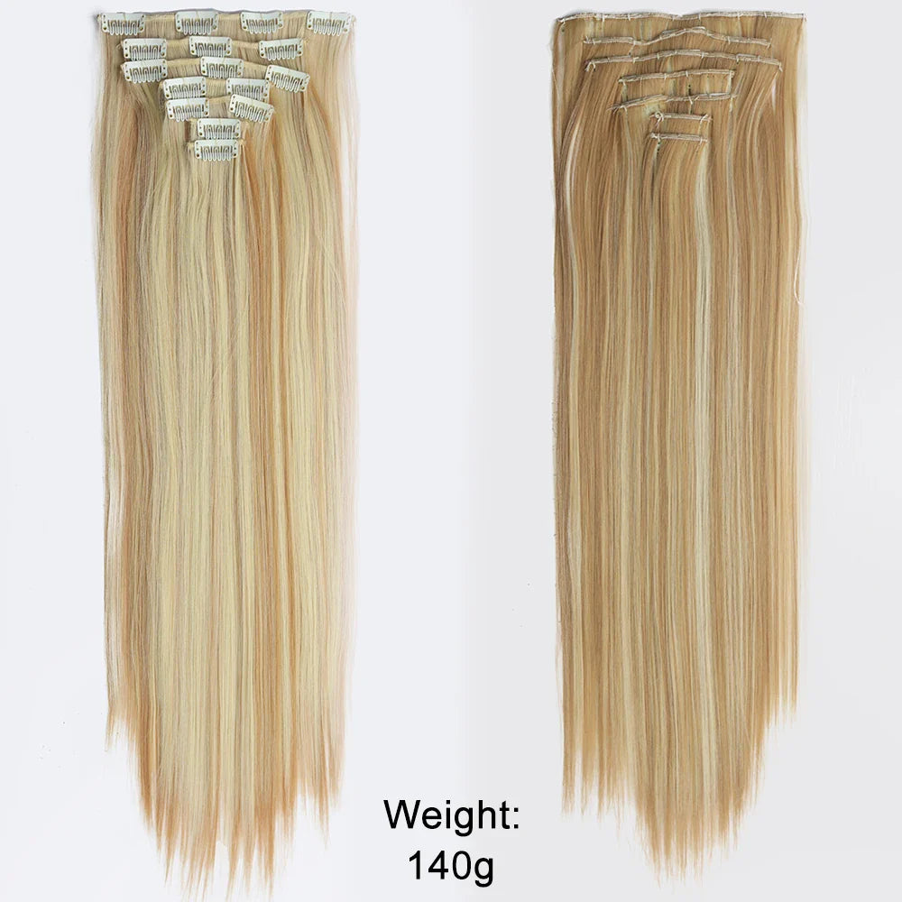 Women’s 7Pcs Hair Extensions with 16 Clips – Natural Black Straight Ombre Hairpiece