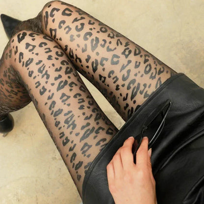 Vintage Gothic Sheer Pantyhose – Sexy Black Leopard Print Transparent Tights for Women