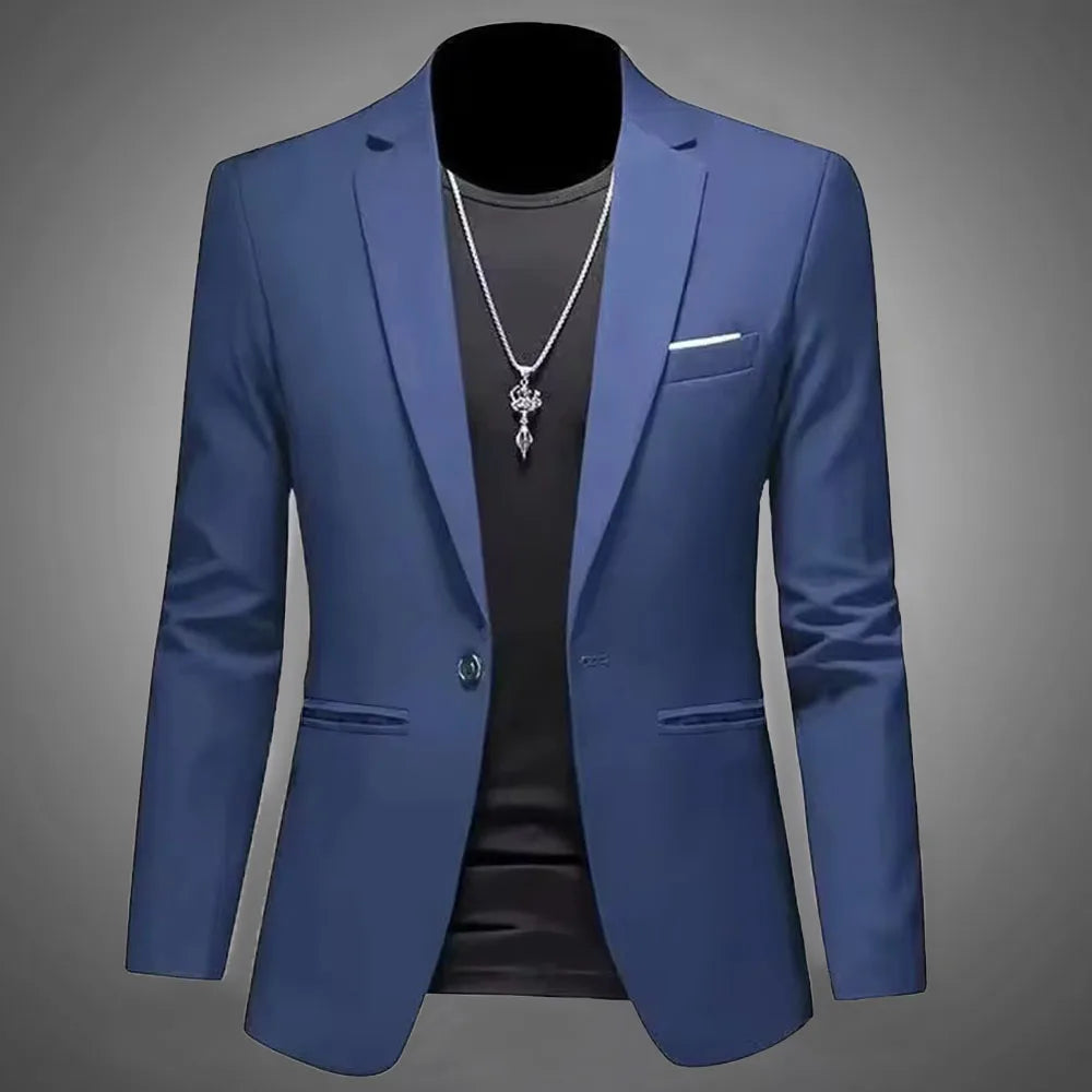 Men’s Casual Business Slim Fit Suit Jacket — Trendy Autumn Single-Button Formal Blouse, Non-Iron Solid Color