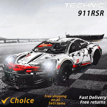 1580PCS Technical Electric Remote Control Car 911RSR – Lights & DIY Building Blocks, Compatible with 42096, Birthday Gift Toy for Kids