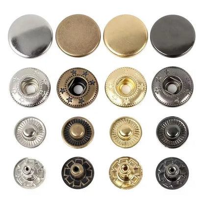 50 Sets Leather Snap Fasteners Kit – 10mm/12mm/15mm Metal Press Studs with 4 Tools for DIY Clothes & Crafts