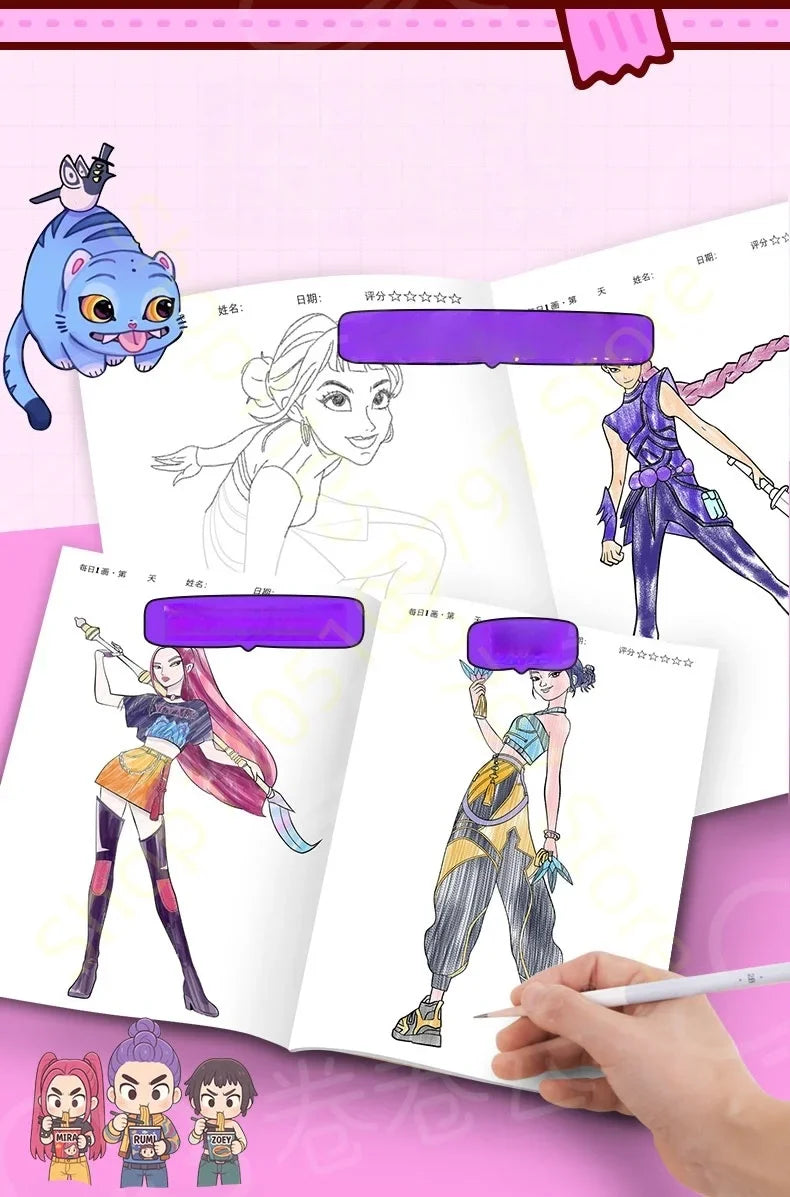 2025 KPop Demon Hunter Coloring Book – Line Drawing Picture Book, Painting Activity for Kids, Birthday Gift