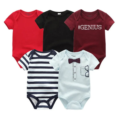 5PCS Newborn Baby Bodysuit Set - Soft Cotton Unisex Baby Clothes with Cartoon Print for Boys & Girls