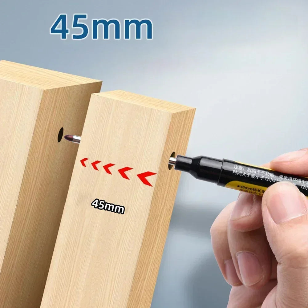 45mm Deep Hole Marker Pen - Waterproof Long Nib Carpenter Pen for Woodworking, Black/Blue/Red Ink