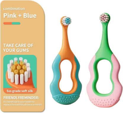 2PCS Kids Toothbrush Set – Soft Round Bristles with Food-Grade Chewable Handle, Teether Oral Care Brush, Dentist Recommended