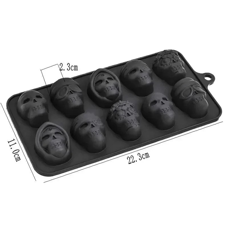 Skull Ice Cube Mold 10-Grid — Reusable Halloween Kitchen Mold for Ice, Chocolate, and Ice Cream Making