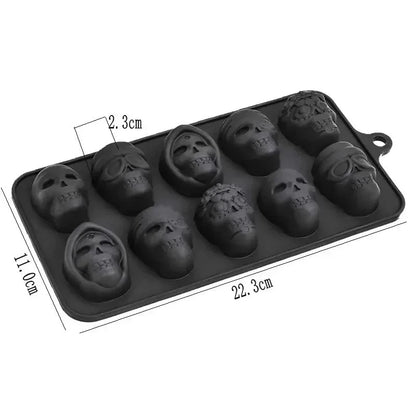Skull Ice Cube Mold 10-Grid — Reusable Halloween Kitchen Mold for Ice, Chocolate, and Ice Cream Making