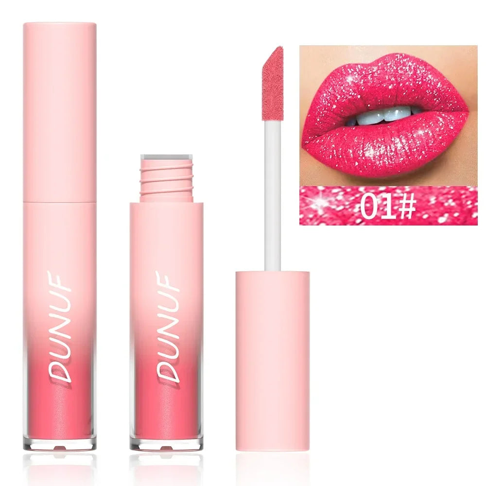 18-Color Sexy Red Diamond Glitter Lip Gloss – Metallic, Waterproof, Long-Lasting Matte Shimmer Liquid Lipstick for Women