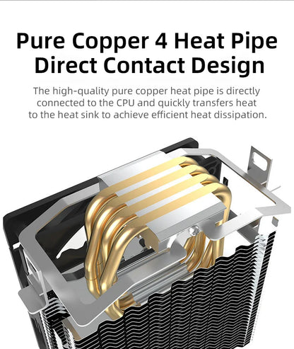 TEUCER CPU Cooler — 4 Heat Pipe Radiator with 3-Pin PWM Silent RGB Fan for Intel LGA 1700/1150/1155/1156/1366 & AMD AM2/AM3/AM4