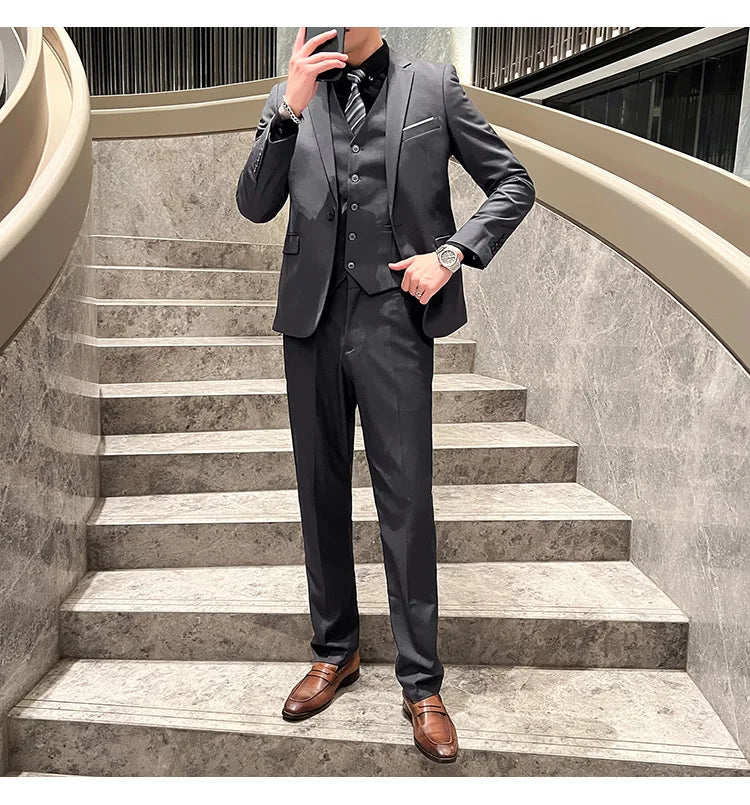 High-Quality Men’s 3-Piece Suit Set — Business Casual & Wedding Outfit (Jacket + Vest + Trousers), 2024 Fashion Banquet, Sizes S-6XL