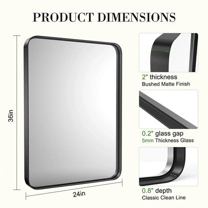 30x40" Large Rectangle Wall Vanity Mirror – Matte Metal Frame, Tempered Glass, Modern Living Room Decor