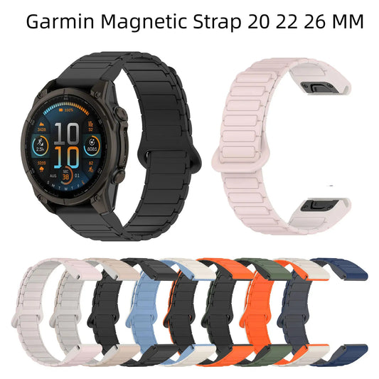 Silicone Magnetic QuickFit Strap for Garmin Fenix — Compatible with Fenix 8/7X/7/7S/5X/5S Plus/3HR (20mm, 22mm, 26mm)