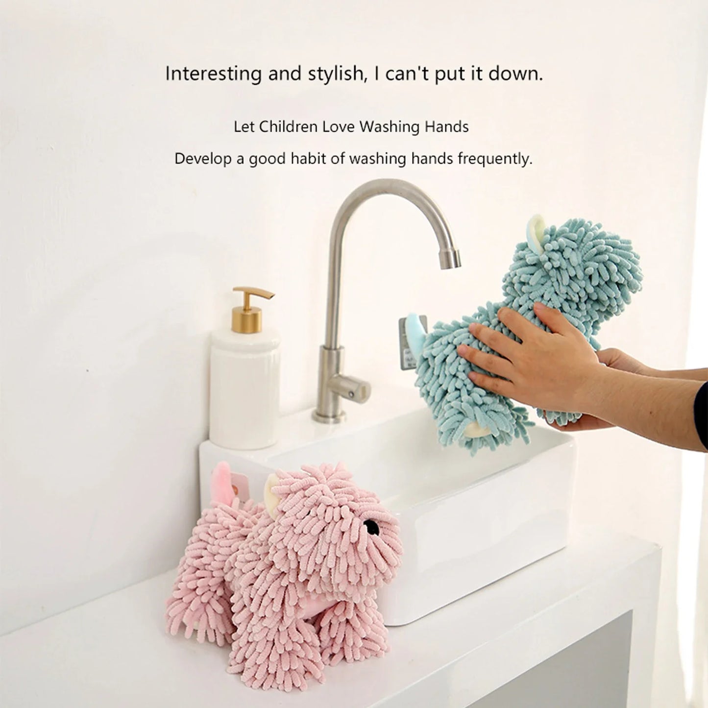Cute Cartoon Dog Chenille Hanging Hand Towel – Soft, Absorbent Bathroom & Kitchen Drying Puff