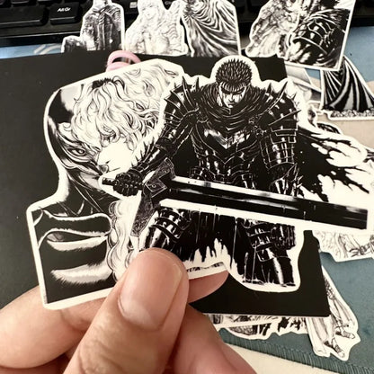 53pcs Berserk Guts Anime Stickers – Black & White Waterproof Laptop, Diary & Luggage Decals