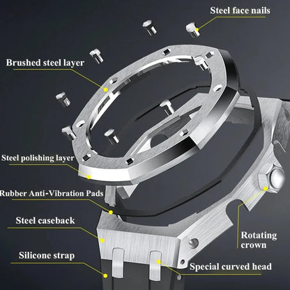 GEN4 Casioak GA2100 Mod Kit – Stainless Steel Case, Bezel, and Rubber Strap Replacement for G-SHOCK GA2100/GA2110