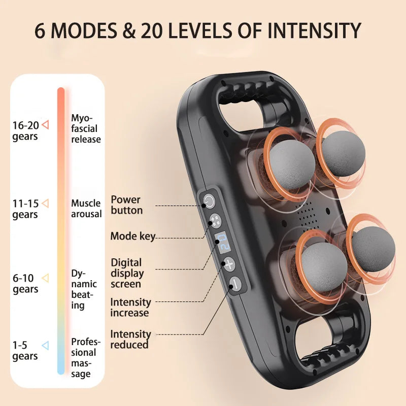 Four-Head Fascia Muscle Relaxation Massage Gun | Professional-Grade Wireless Waist Back Massager | Deep High-Frequency Vibration
