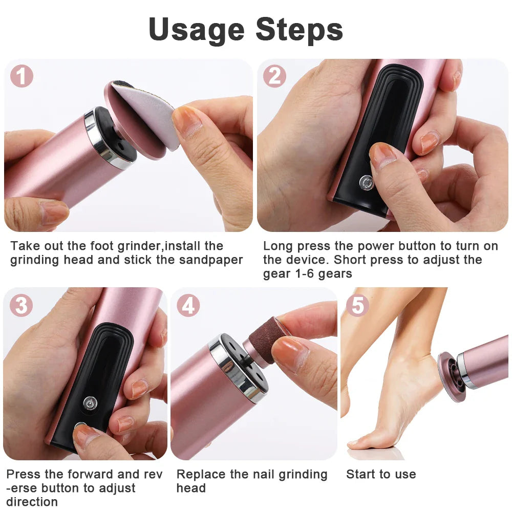 Rechargeable Wireless Electric Foot Callus Remover — Pedicure Tool for Dead Skin & Cuticle Removal (Replacement Sanding Heads)