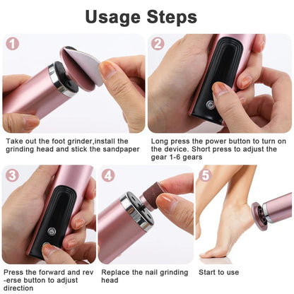 Rechargeable Wireless Electric Foot Callus Remover — Pedicure Tool for Dead Skin & Cuticle Removal (Replacement Sanding Heads)