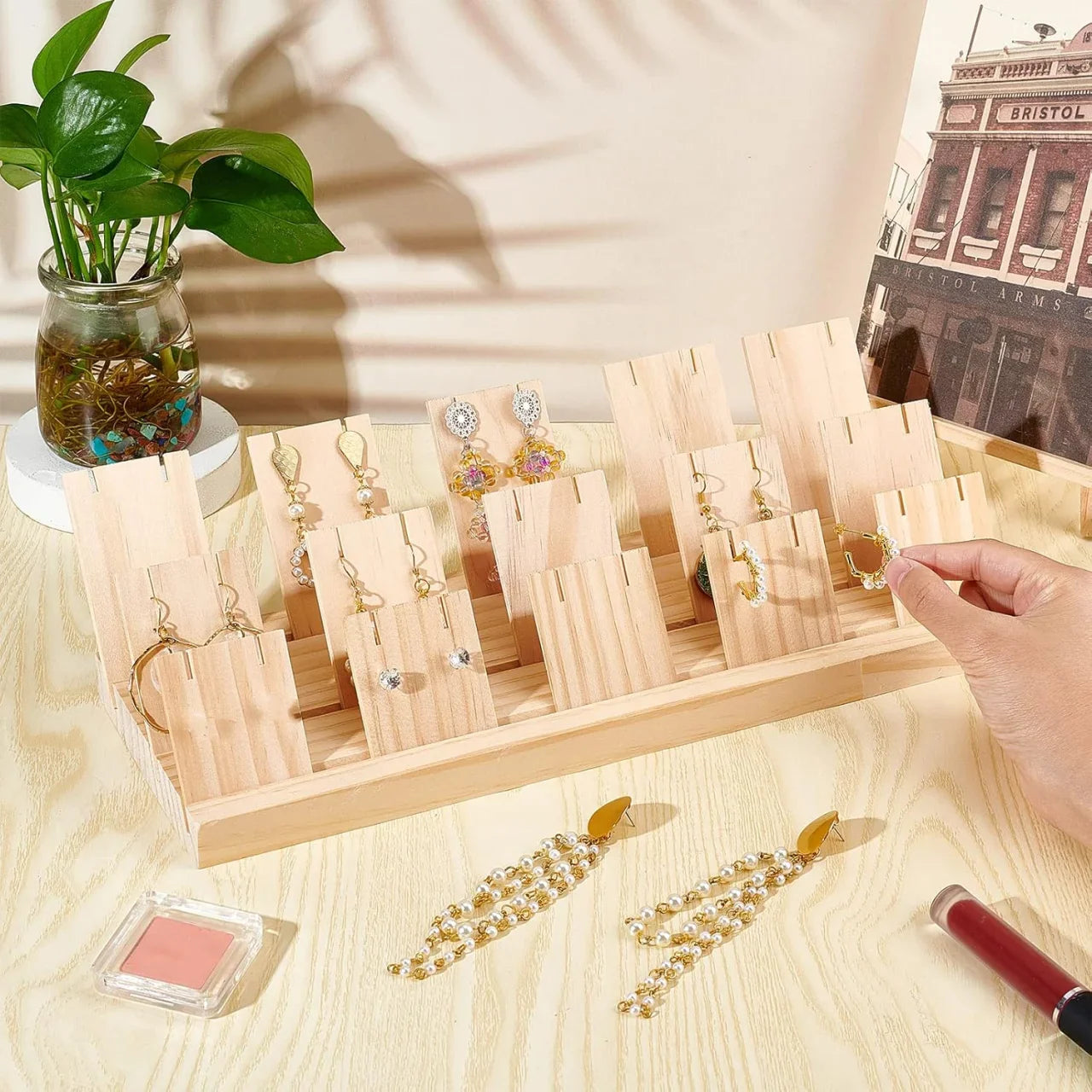 Wood Earring Display Stand – Jewelry Holder & Earring Card Organizer
