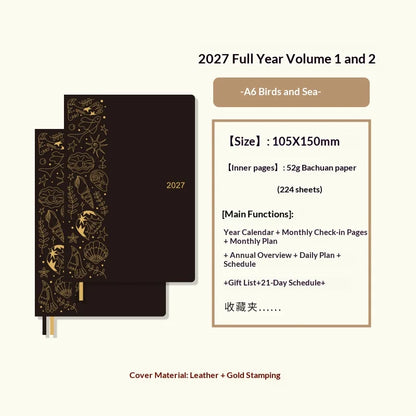Kinbor 2027 A5/A6 Planner Notebook - Full-Year Daily Journal & Monthly Agenda for Time Management