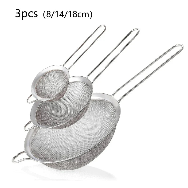 1/3/4pcs Stainless Steel Fine Mesh Strainer – Oil, Flour, and Pastry Sieve for Baking & Kitchen Use