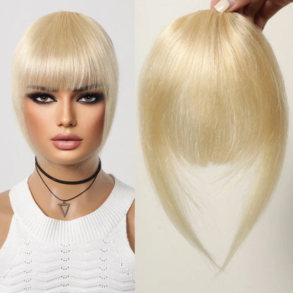 Clip-In Bangs for Women - 100% Human Hair, Thick French Natural Black Brown Hairpieces with Temples