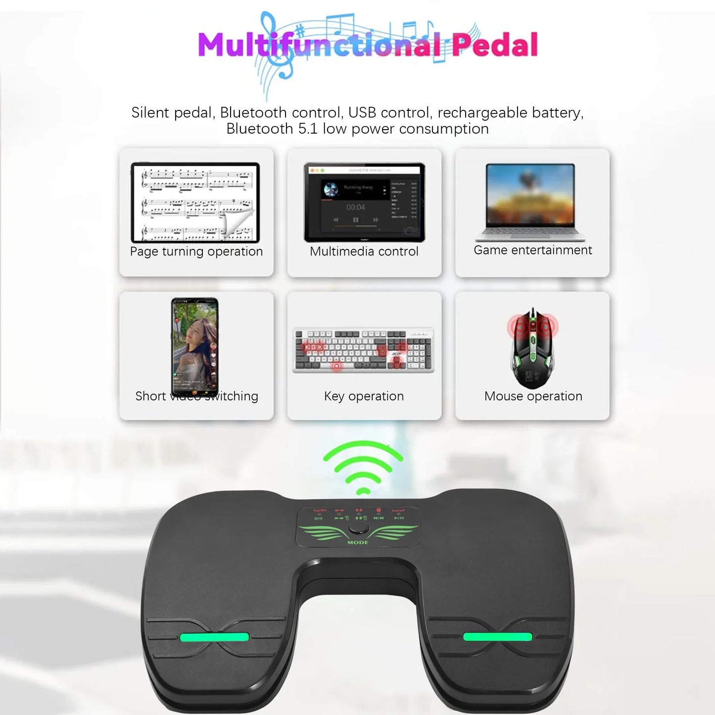 Wireless Bluetooth Page Turner Pedal — Rechargeable Foot Controller for Tablets & Smartphones