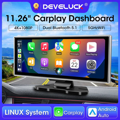 11.26-inch 4K Car DVR Dash Cam – Dual Lens Wireless CarPlay & Android Auto, GPS Navigation, 5G WiFi, FM, AUX Video Recorder Monitor