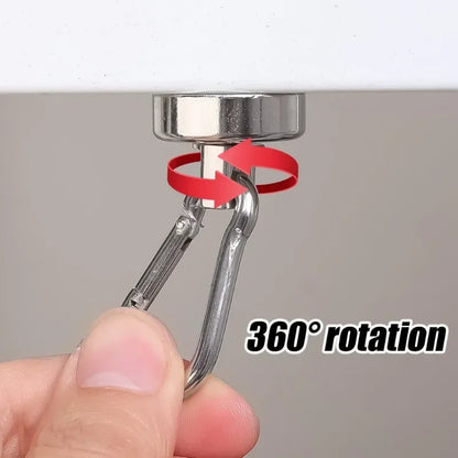 4/1pcs Strong Neodymium Magnetic Hooks — 360° Rotating Carabiner Keychain Ring for Home, Kitchen & Bathroom Hanging