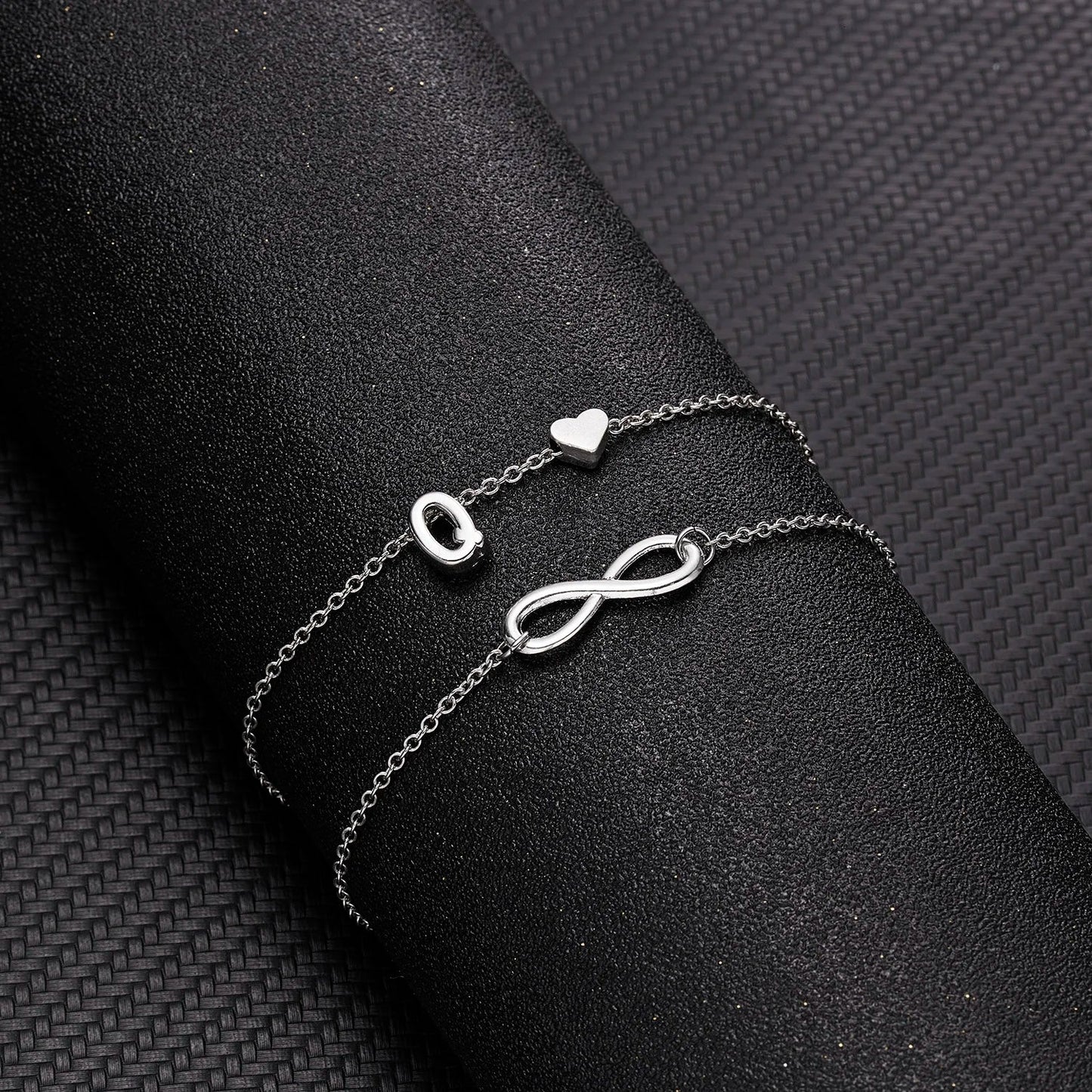 Bohemia A-Z Letter Initial Anklet for Women - Silver Heart Initial Anklet Bracelet, Beach Party & Travel Foot Jewelry
