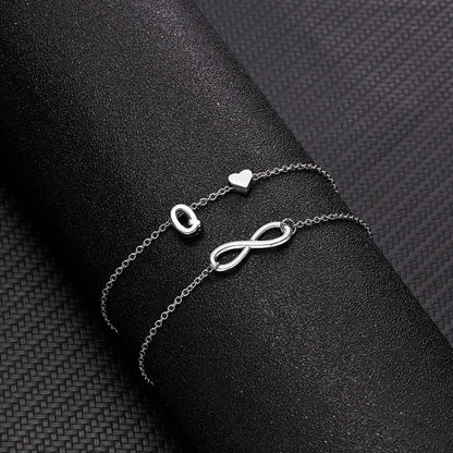 Bohemia A-Z Letter Initial Anklet for Women - Silver Heart Initial Anklet Bracelet, Beach Party & Travel Foot Jewelry