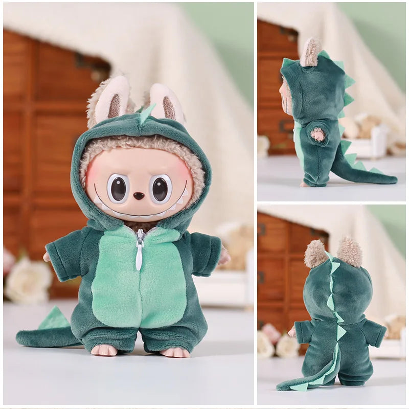 13cm Labubu Doll Clothes — 6-Piece Dinosaur Animal Outfit with Hat